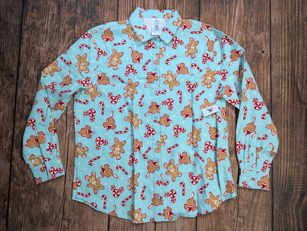 NWT Disney Flannel Shirt Mickey Candy Ice Cream Holiday Gingerbread Unisex Med - Picture 1 of 11